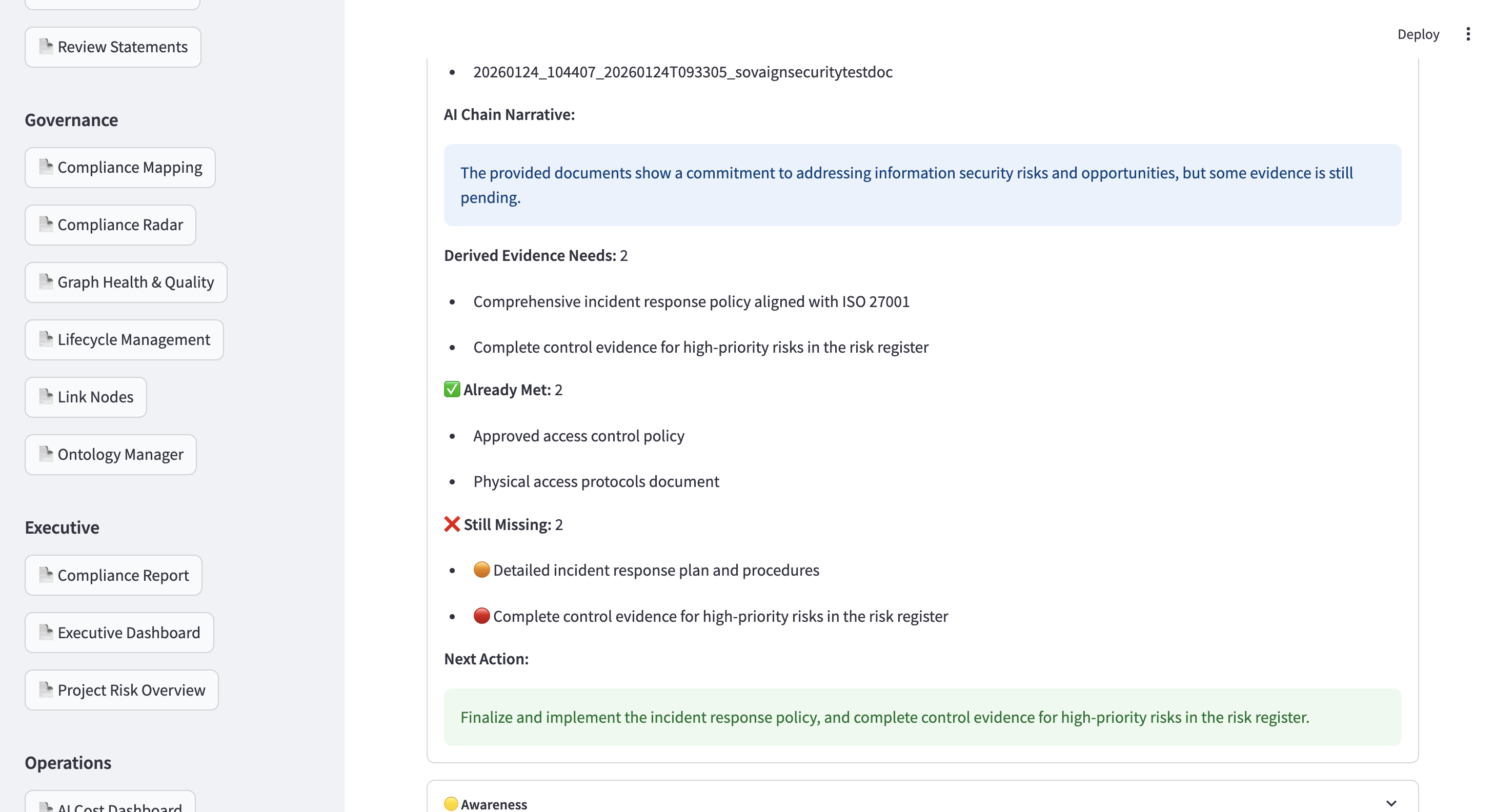 Sovaign Compliance Radar dashboard
